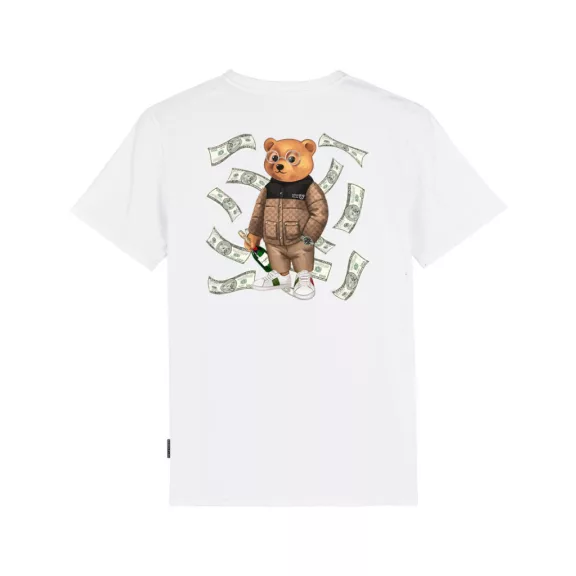 Organic Backprint T-Shirt, Filou CXVI. Flying Dollar - White Organic Backprint T-Shirt, Filou CXVI. Flying Dollar - White