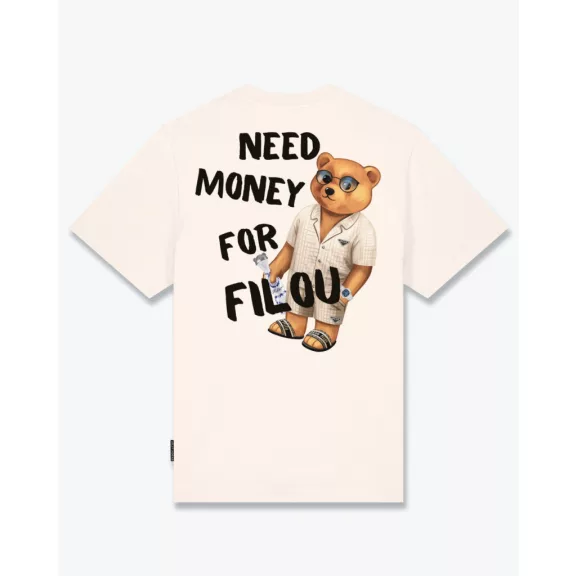 SS25 Oversized Backprint T-Shirt, Need Money - Pearl white SS25 Oversized Backprint T-Shirt, Need Money - Pearl white