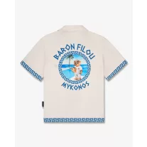   SS25 Backprint Shirt with Greek Pattern, Mykonos - Pearl white