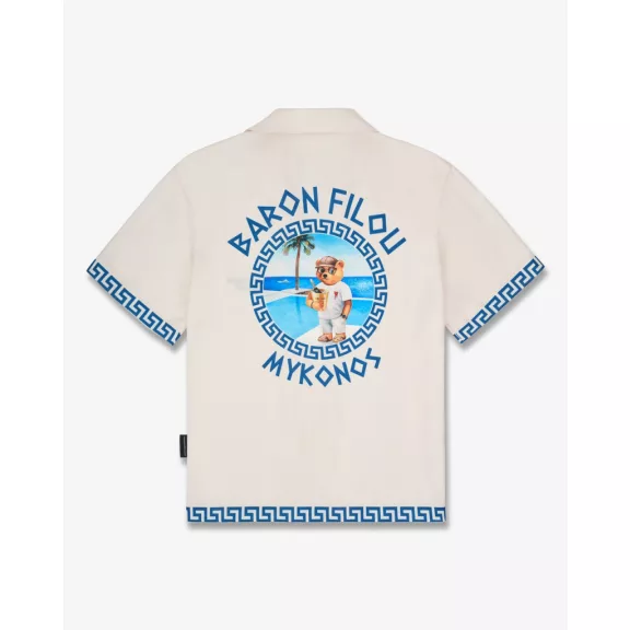 SS25 Backprint Shirt with Greek Pattern, Mykonos - Pearl white SS25 Backprint Shirt with Greek Pattern, Mykonos - Pearl white