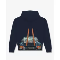 FW26 Oversized Backprint Hoodie CAR WITH SKIS - Oxford Blue