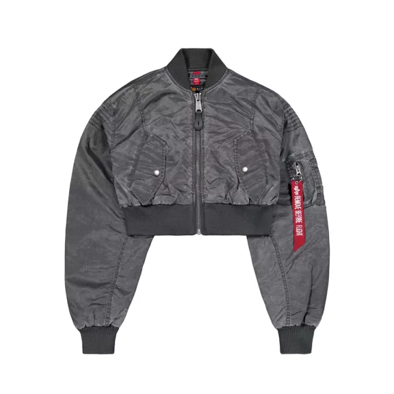 MA-1 Vintage Cropped Light Bomber Jacket Women - vingate grey MA-1 Vintage Cropped Light Bomber Jacket Women - vingate grey