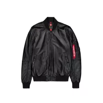 MA-1 Leather Bomber Jacket - black