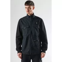 Mixed Media Funnel Shirt - Jet Black